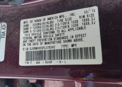 2015 Honda Cr-V Lx from USA, damaged, VIN 5J6RM4H35FL076042